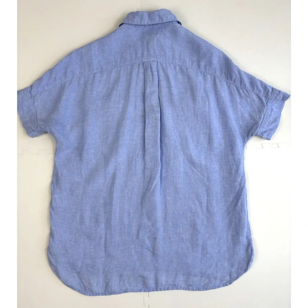 J CREW Linen Shirt Baird McNutt Pure Irish Popover Coastal Beach - Size 00 Blue